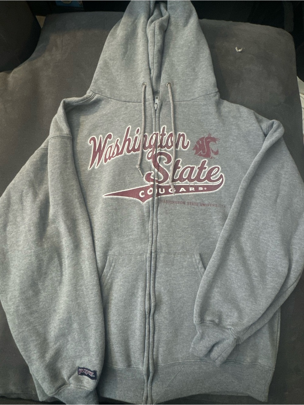 Jansport Vintage Gray Full-Zip Hoodie with Washington State Script